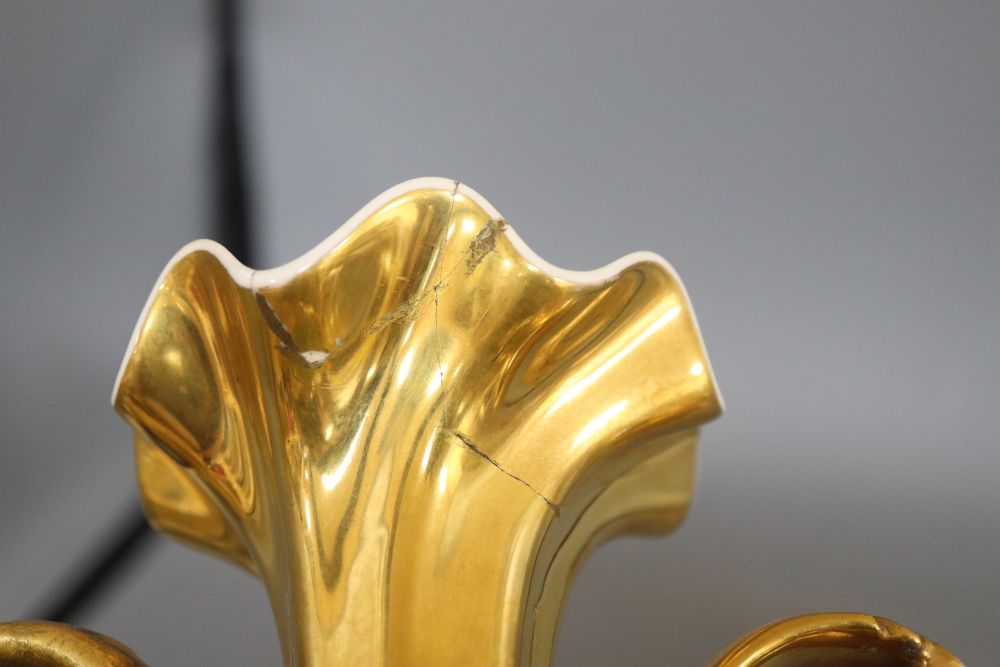 A garniture of three Rockingham style vases, a Capo di Monte cup and saucer and a 19th century French inkstand